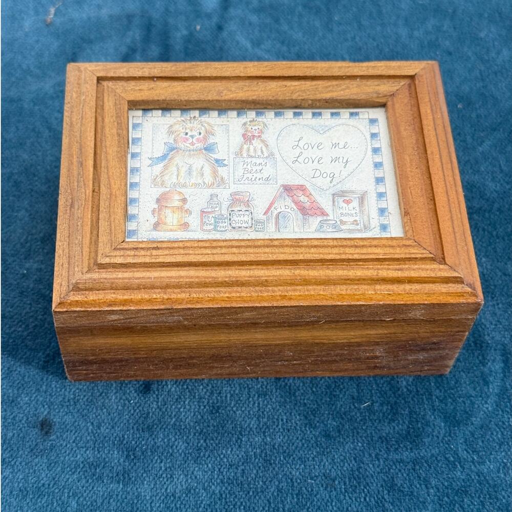 Wooden Dog Trinket Keepsake Box Love Me Love My Dog Framed Lid Country Decor